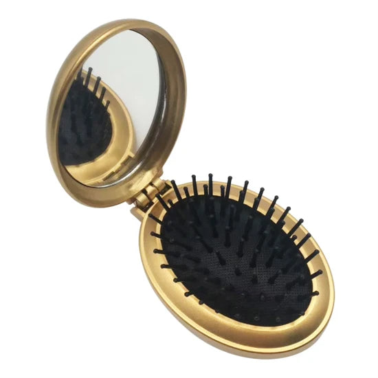Compact Oval Travel Hair Brush with Mirror Assorted Colors