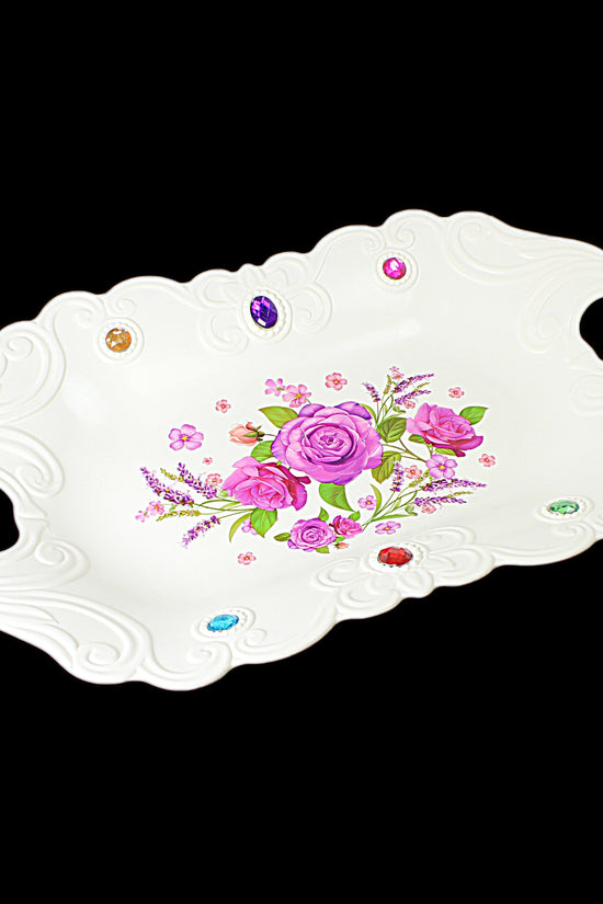 Elegant Plastic Serving Tray with Jeweled Accents and Stylish Printed Design