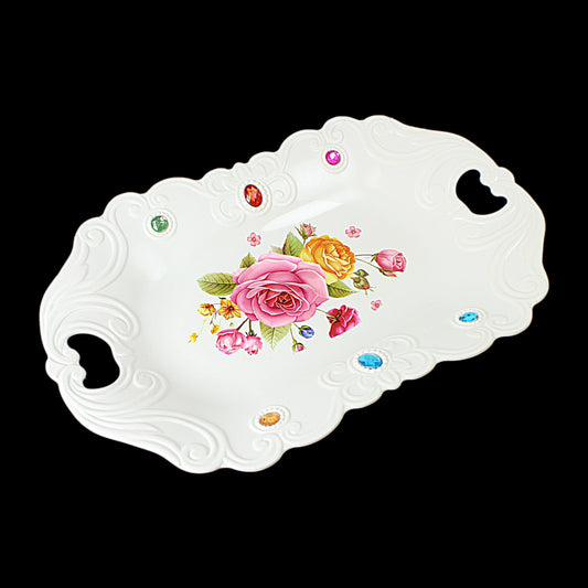 Elegant Plastic Serving Tray with Jeweled Accents and Stylish Printed Design