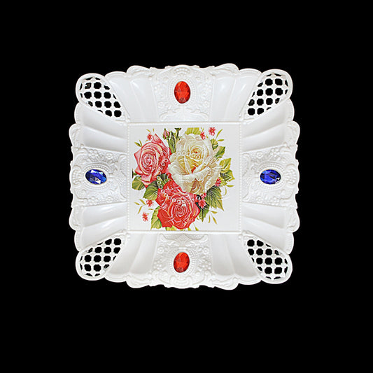 Elegant Plastic Jewelled Serving Tray Printed Design