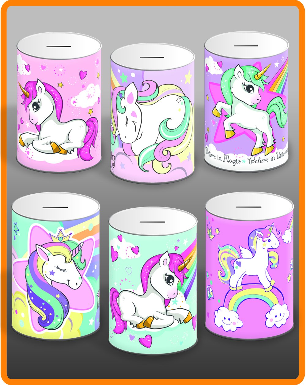 6 Assorted Styles Unicorn Money Tin Fun and Functional Savings Solution