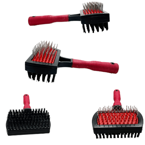 DualSided Pet Dog Brush with Metal Bristles and Handle