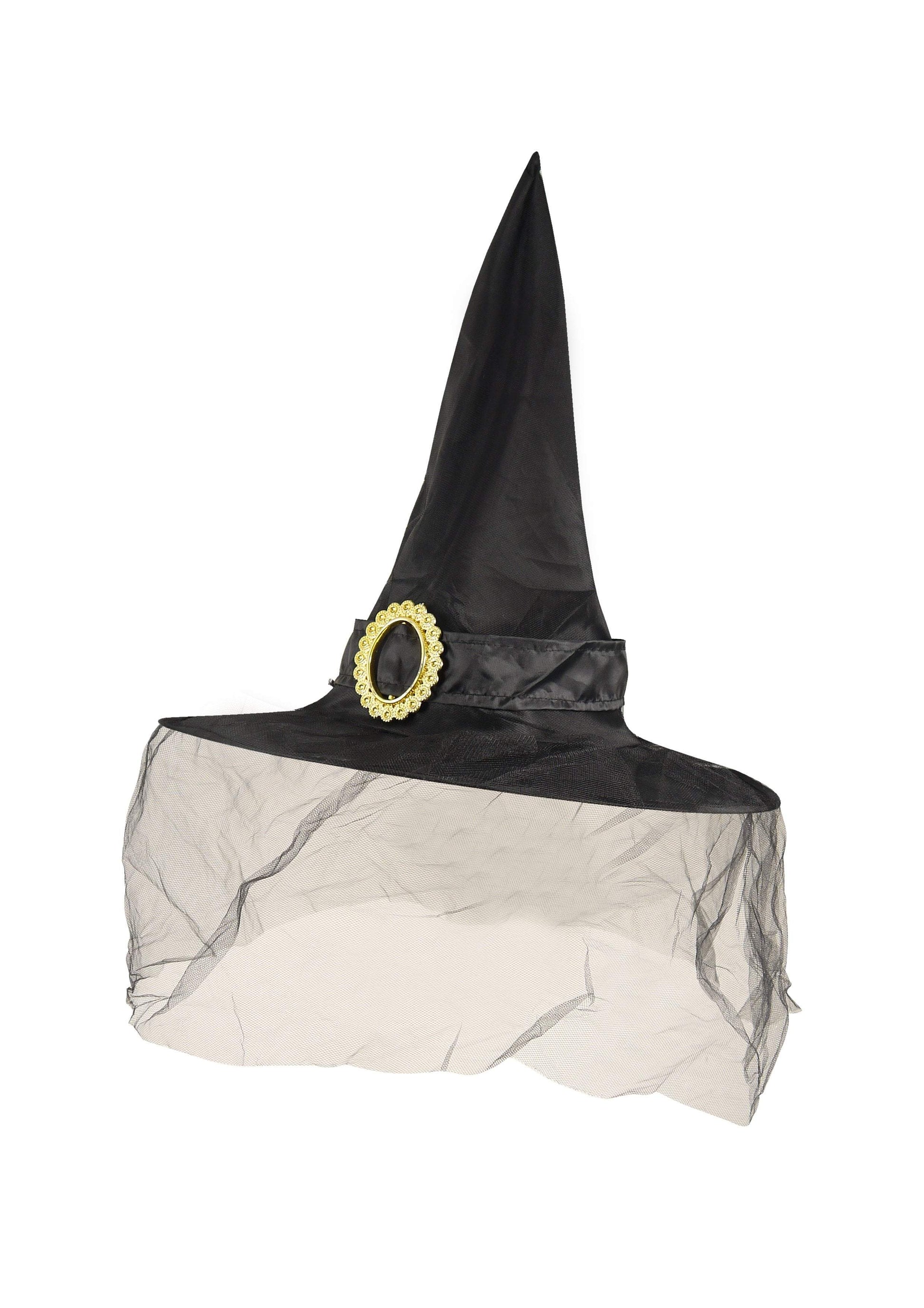 Black Halloween Witch Hat with Veil Adult Festive Costume Accessory