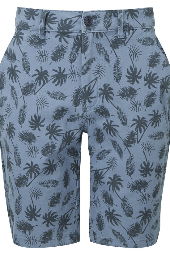 Mens Palm Print Cotton Shorts with Zip Fly and Rollable Hems