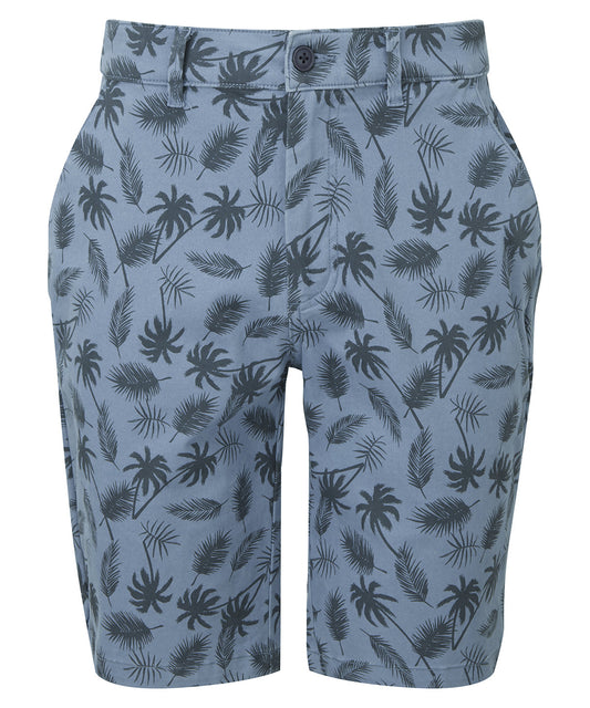 Mens Palm Print Cotton Shorts with Zip Fly and Rollable Hems