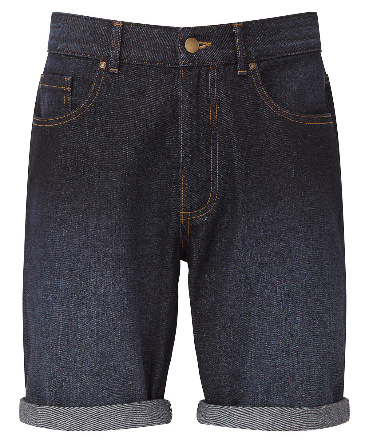 Mens Denim Shorts with Brass Details and Contrast Stitching