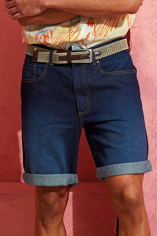 Mens Denim Shorts with Brass Details and Contrast Stitching