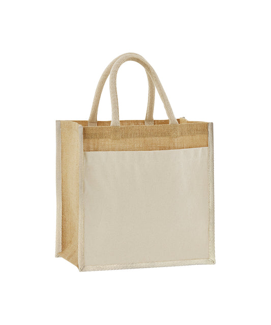 Natural Starched Jute Midi Tote Bag Cotton Pocket Unisex