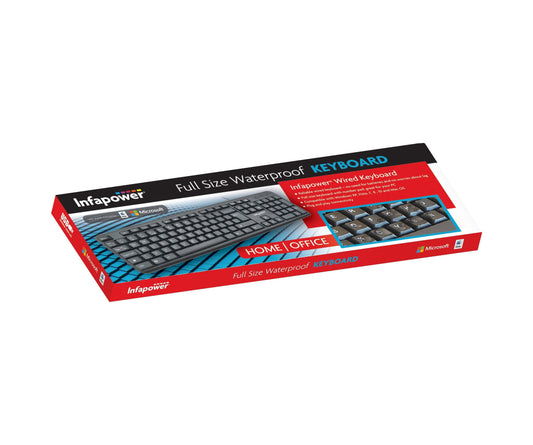Infapower Waterproof Full Size Wired Computer Keyboard for Windows