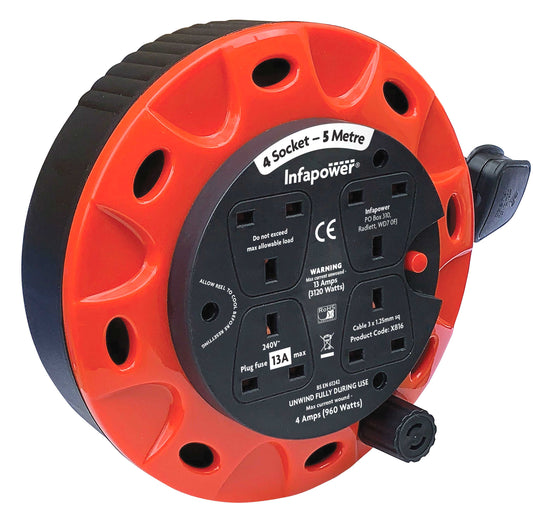 Infapower 4Socket Cable Extension Lead 5m Drum 13 Amp X816A