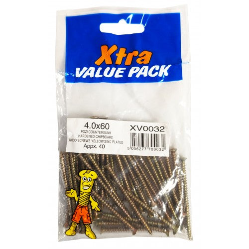 40 x 60 Yellow Chipboard Screws DIY Value Pack