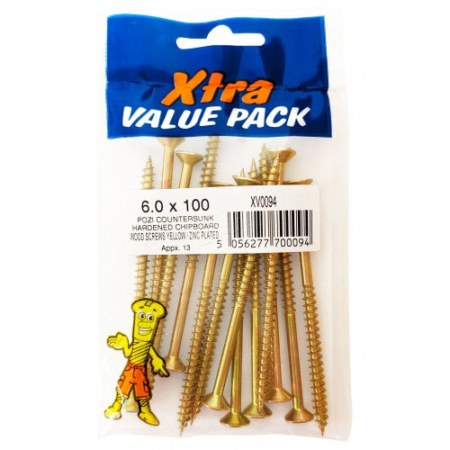 60 x 100 Pozi Chipboard Screws Yellow DIY Screws