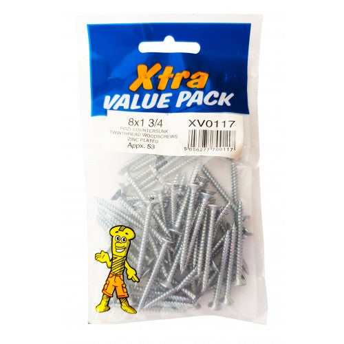 8 x 1 34 Pozi Twinthreads Woodscrews Xtra Value Pack
