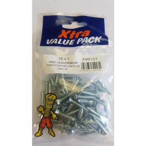 10 x 1 Pozi Twinthreads Woodscrews Value Pack