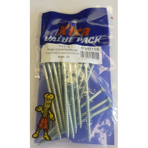 10 x 3 12 Pozi Countersunk Twinthread Woodscrews