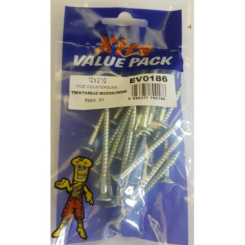 12 x 2 12 Pozi Countersunk Twinthreads Wood Screws