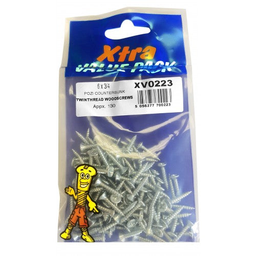 6 x 34 Pozi Countersunk Twinthreads Woodscrews Xtra Value