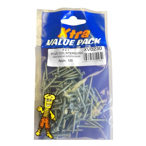 6 x 1 Pozi csk Twinthreads Woodscrews Premium Fasteners for Carpentry and Home Improvement