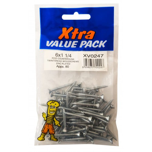 6 x 1 14 Pozi csk Twinthread Woodscrews Value Pack
