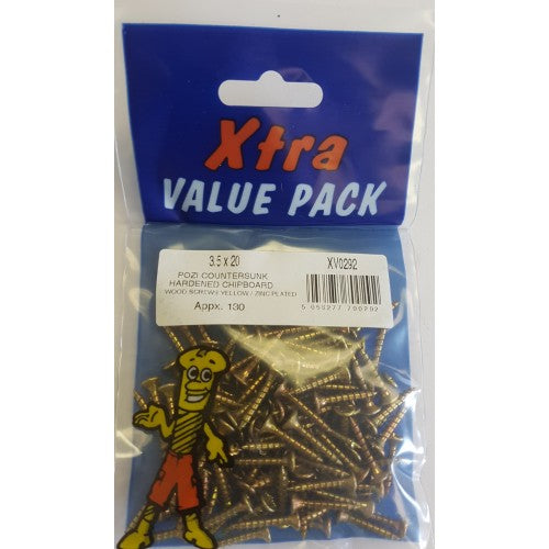 35 x 20 Yellow Chipboard Screws DIY Extra Value Pack
