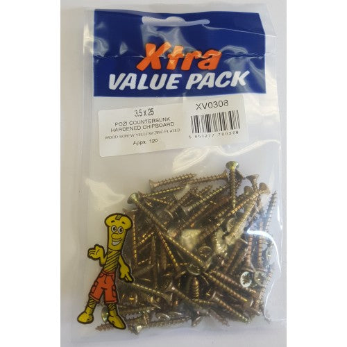 35 x 25 Yellow Chipboard Screws DIY Woodworking Fasteners