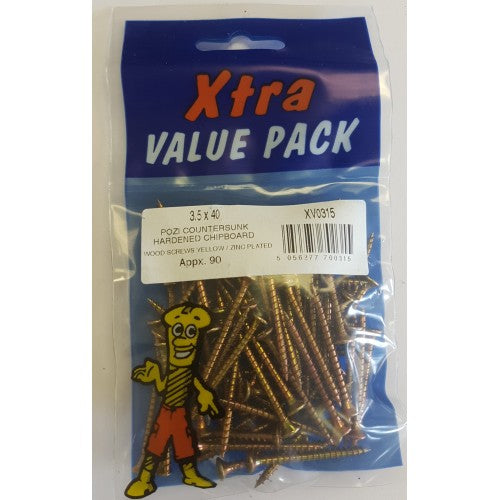 35 x 40 Yellow Chipboard Screws DIY Value Pack