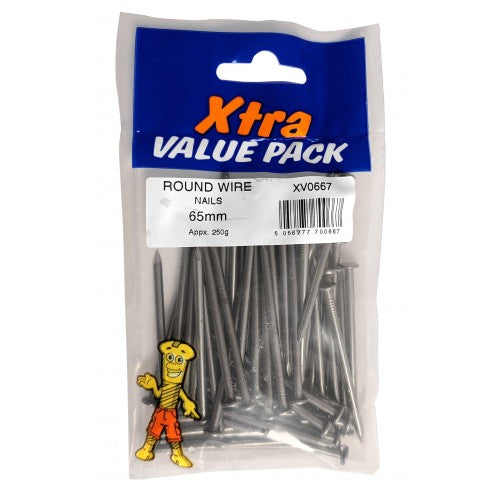 65mm Round Wire Nails 250g Pack for DIY and Construction