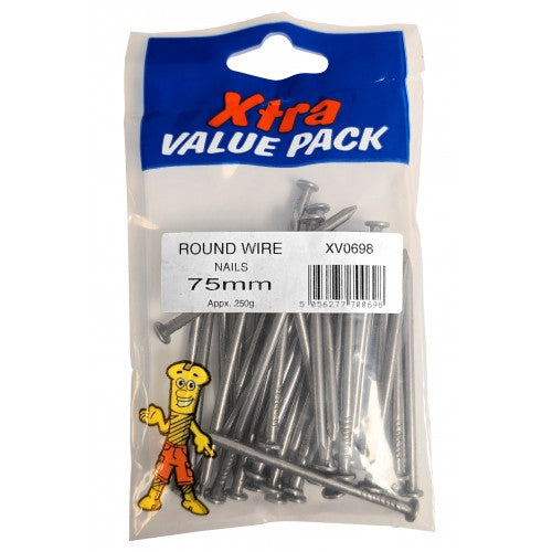 75mm Round Wire Nails 250g Pack for Construction Woodworking