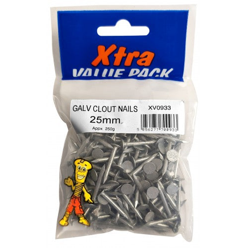 25mm Galvanized Clout Nails 250g Xtra Value Pack for Secure Fastening