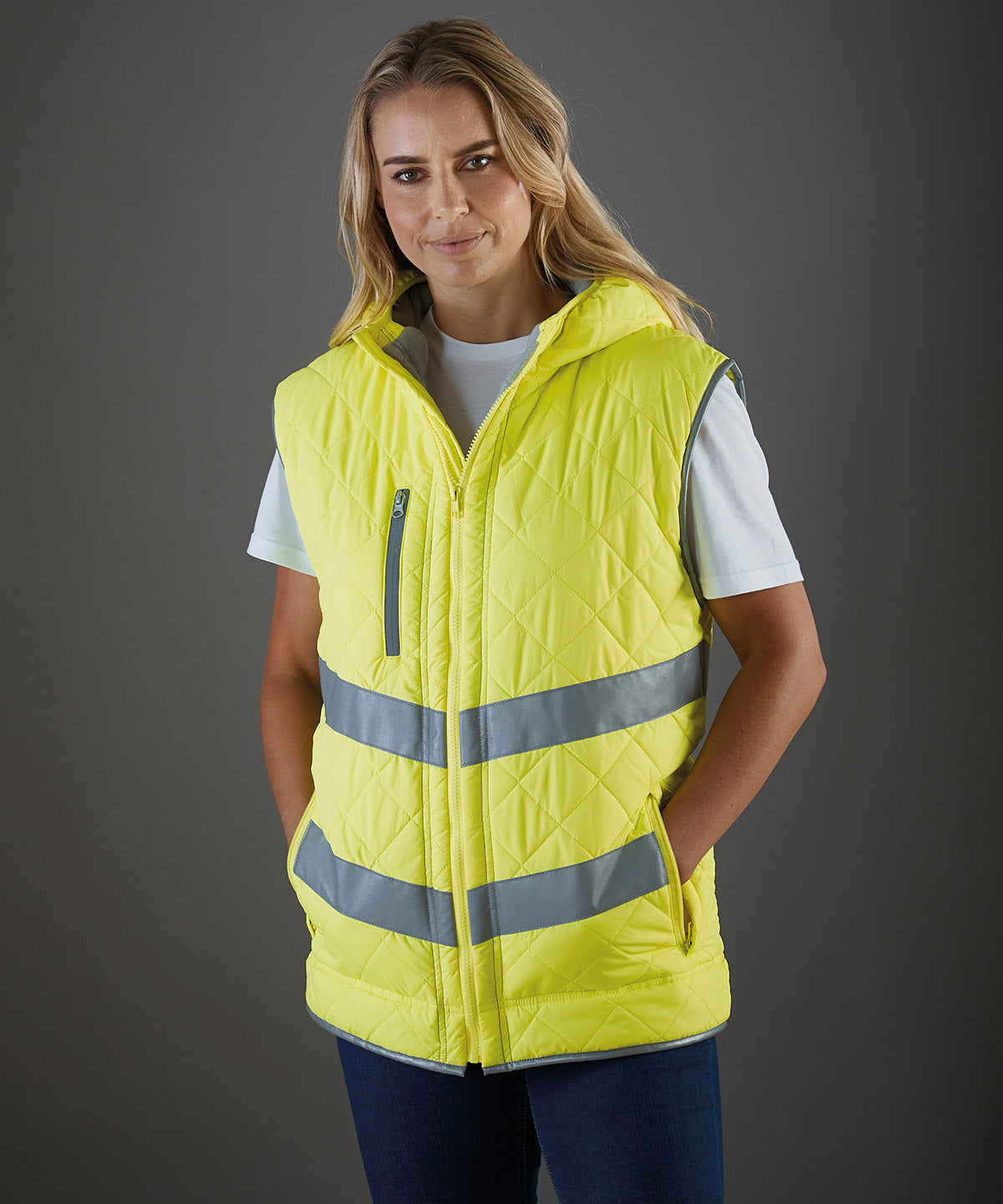 Yoko HiVis Kensington Hooded Gilet HV007 Unisex Safetywear