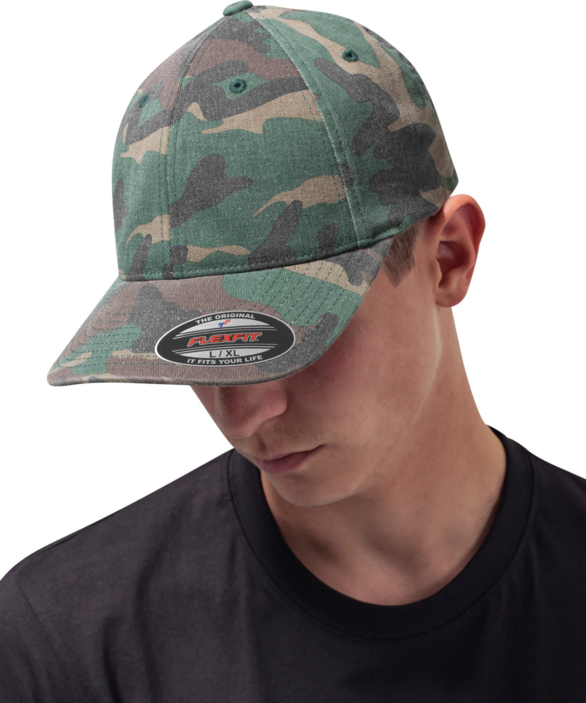 Flexfit Garment Washed Camo Snapback Cap Unisex Adult