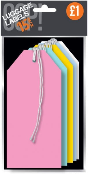 OOP Paper Luggage Tags Pack of 15 Assorted Colours