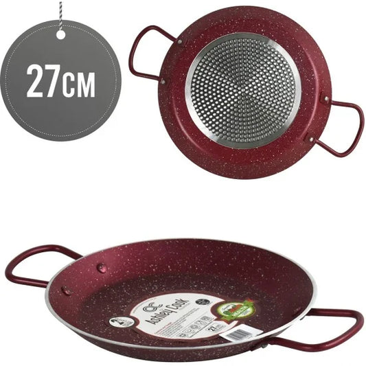 ASHLEY 27cm Non Stick Paella Pan with Steel Handles Red