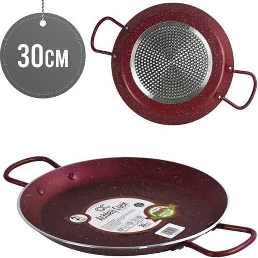 ASHLEY Non Stick Paella Pan with Steel Handles 30cm Red STK30RED