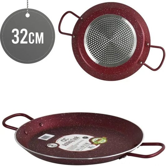 ASHLEY 32cm NonStick Paella Pan with Steel Handles Red