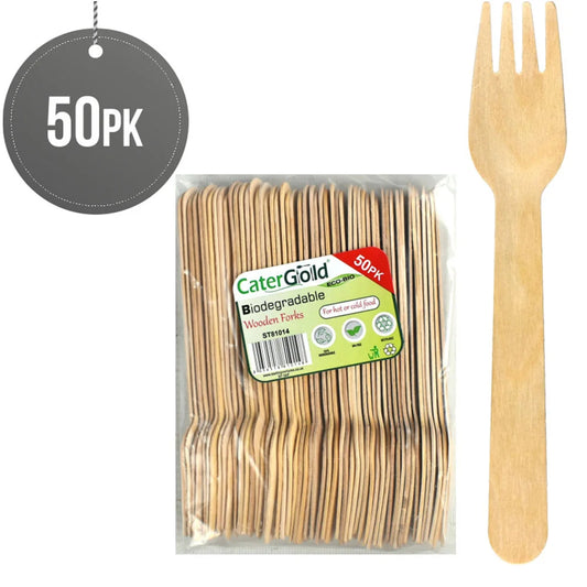 Eco Biodegradable Wooden Forks Pack of 50 Sustainable Disposable Cutlery