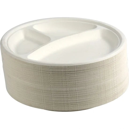 EcoFriendly Bagasse 3 Compartment Plates 10