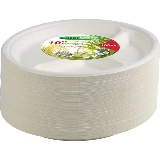 EcoFriendly Bagasse 3 Compartment Plates 10