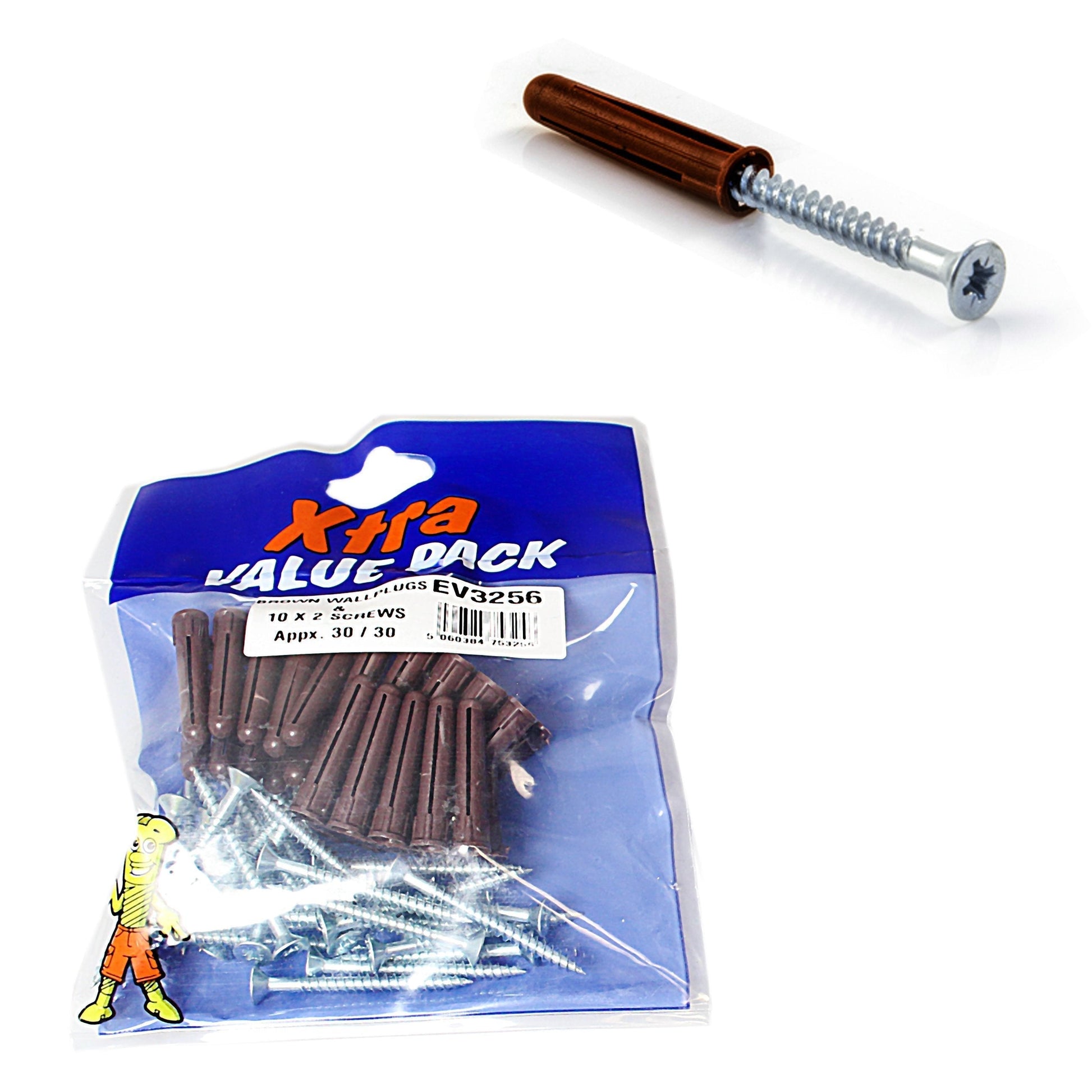 Premium Brown Wall Plugs and 10 x 2 Screws DIY Kit