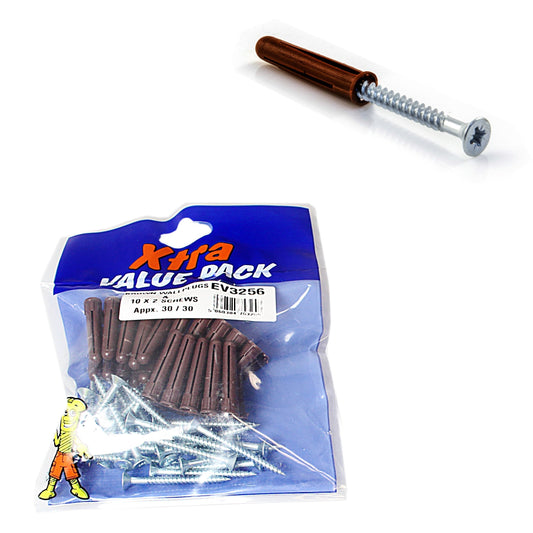 Premium Brown Wall Plugs and 10 x 2 Screws DIY Kit