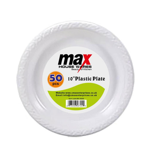 Premium 10Inch Disposable White Plastic Plates Pack of 50