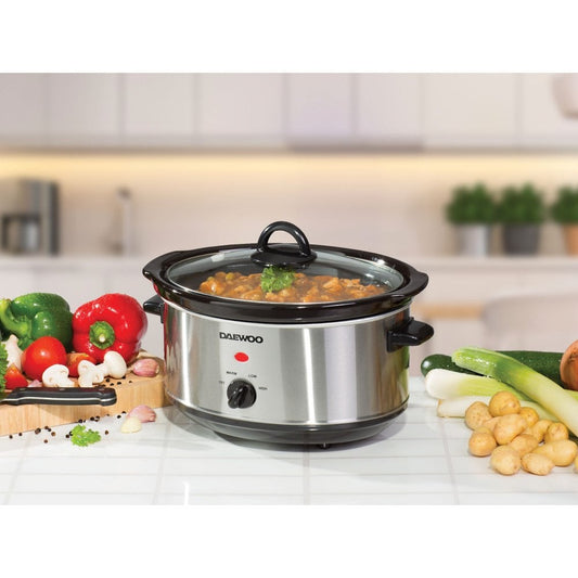 Daewoo 350L Slow Cooker Ceramic Pot Glass Lid Stainless Steel SDA1364 GE