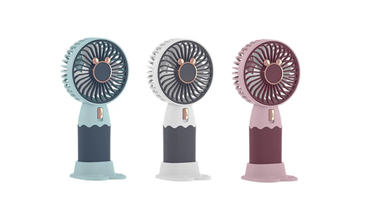 Portable Mini Hand Fan with Stand USB Rechargeable Assorted Designs