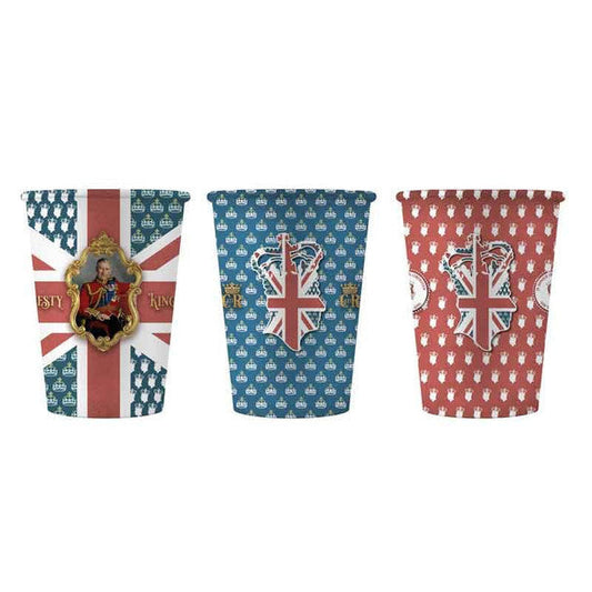 Vintage Style King Charles III Union Jack Paper Cups Pack of 8