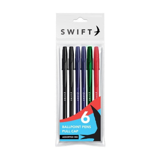 6Pack Assorted Pull Cap Ballpoint Pens Fine Point 1mm