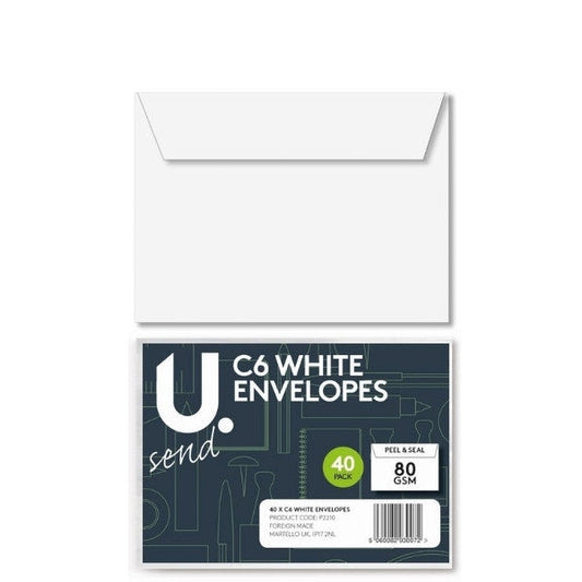 Premium C6 White Envelopes Pack of 40 for Home Office Use