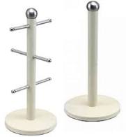 Elegant Dainty Kitchen Roll Holder Mug Tree Set in Chantilly Cream
