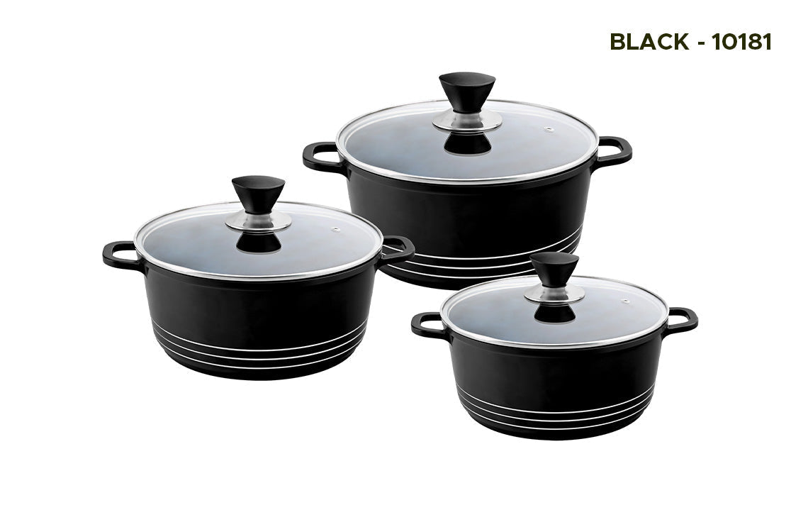 Laria Non Stick Die Cast Stockpot Pan Set 3Piece Set in Elegant Black