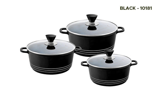 Laria Non Stick Die Cast Stockpot Pan Set 3Piece Set in Elegant Black