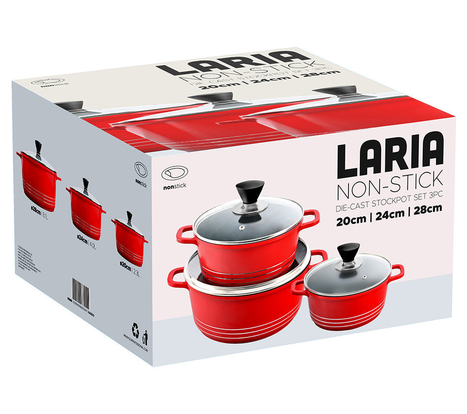 Laria Non Stick Die Cast Stockpot Pan Set 3Piece Set in Elegant Black